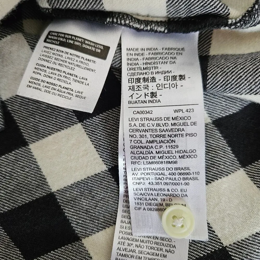 Levi's Flannel Button Front Shirt Black White Buffalo Check Sz M EUC